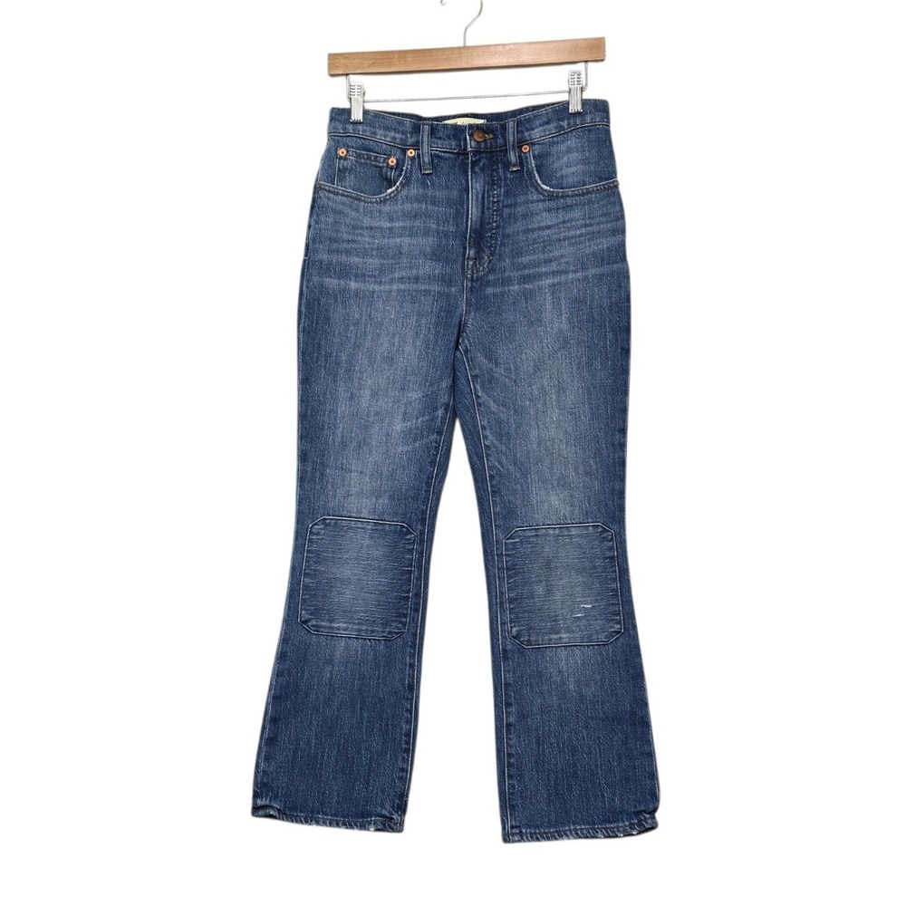 Madewell Cali Demi-Boot Jeans Knee Patch Distressed Blue 27 High Rise Cropped